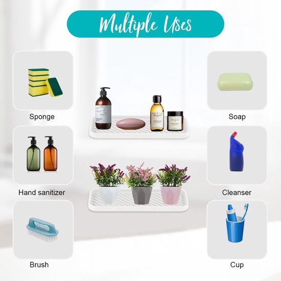 2 stuks spoelbakorganizer siliconen sponshouder sponsrek keuken witte afdruipmat slanke spoelbakorganizer badkamergootsteenplank afwassen instant droge gootsteenorganizer voor zepen, borstels