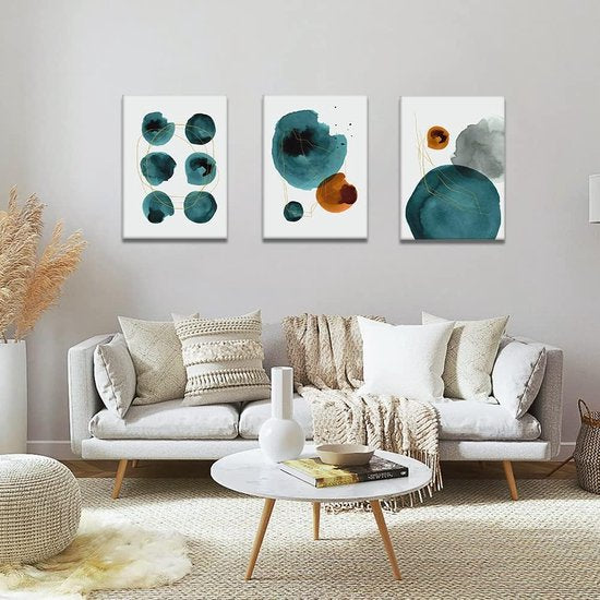 3-delige abstracte canvasafbeeldingen met inkt en lijnenmotief kunstdruk - moderne muurafbeelding voor badkamer woonkamer wanddecoratie - 30 x 40 cm