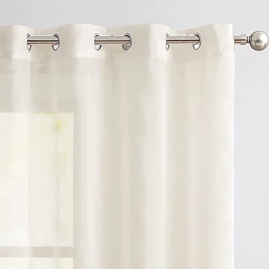 Doorschijnend gordijn met oogjes, transparant gordijn, set van 2, lichtbeige, 225 cm