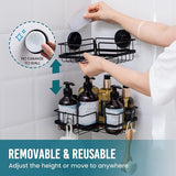 Corner Shower Caddy Suction Cup Shower Shelf No Drilling Shower Corner Basket Suction Heavy Duty Max Hold 10 kg for Bathroom & Kitchen Corner Shower Rack Black in Iron