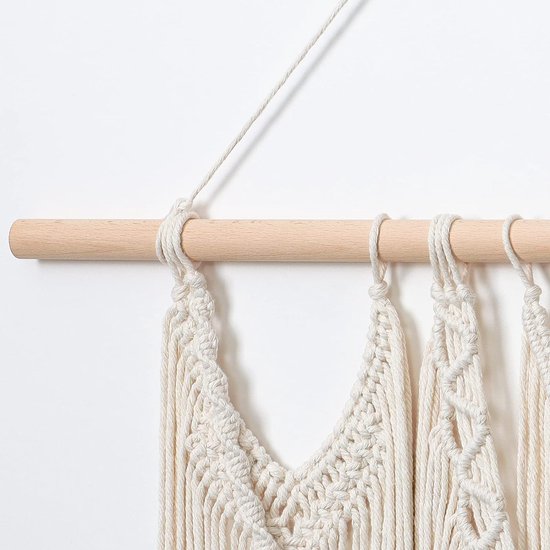 Macramé wandtapijt, boho-decoratie, groot handgeweven tapijt, slaapkamer, wanddecoratie, woonkamer, balkondecoratie, 90 x 90 cm (beige)