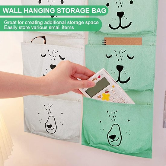 SCHYIDA 3 stuks hangende tas voor aan de muur, hangende opbergtas, hangende organizer met 3 halve cirkelvormige vakken, voor kinderkamer, badkamer, slaapkamer, grijs/groen/wit