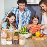 Set van 8 voorraadpotten met deksel + etiketten, glazen containers, houten deksel, voorraaddozen glas met deksel, voorraadpotten met houten deksel, opbergpotten keuken, luchtdicht voor