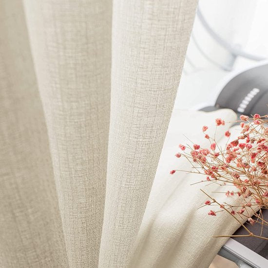 Gordijnen beige transparant linnenlook voile gordijnen voor woonkamer slaapkamer set van 2 225x140cm