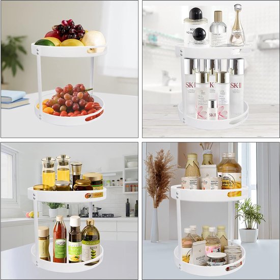 Kruidenrek, kruidenhouder, draaibare plaat, kruidenorganizer 2 niveaus, draaibaar keukenrek, keukenorganizer, draaibaar keukenrek, kruidenrek van kunststof voor specerijen, olie, kruidenflessen
