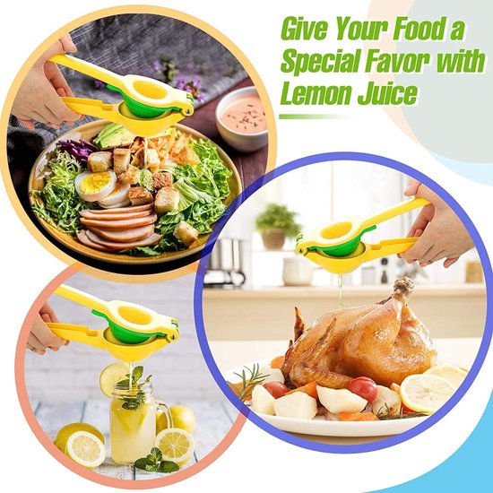 Citroenpers, limoenpers, 2-in-1 aluminiumlegering, handmatige sappers, handpers voor citroensap, limoensap, enz., anti-etsen, vaatwasmachinebestendig, geel