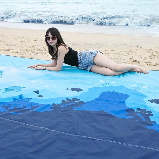Stranddeken, zandvrij XXL-strandlaken, waterdichte strandmat, picknickdeken, groot voor vakantie, strand, camping, reizen (300 x 290 cm, Sea World)