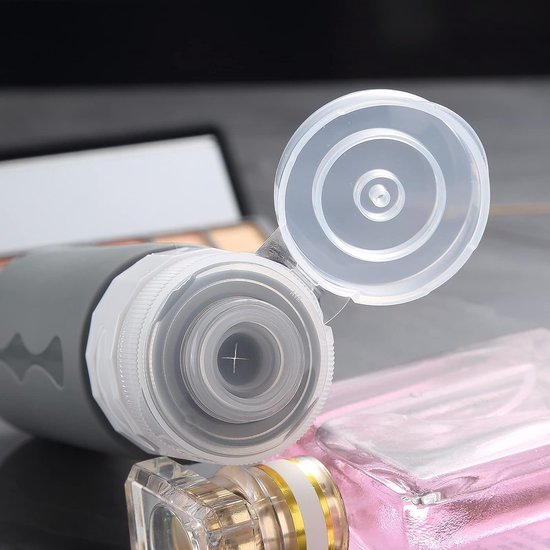 Siliconen reisflessen, 90 ml, set van 4 stuks, lekvrije reiscontainers en toiletartikelen, FDA goedgekeurde navulbare vloeistofcontainer voor shampoo, crème, spoeling en lichaamsverzorging, zwart