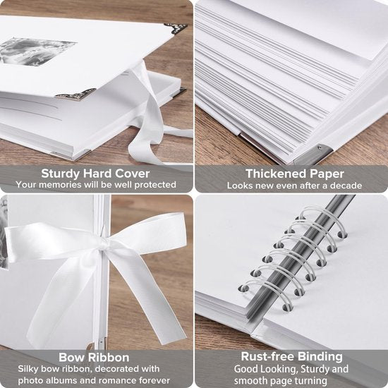 Fotoalbum 29,5 x 21 cm fotoalbum om zelf vorm te geven, wit fotoboek met 80 pagina's scrapbook, voor 160 foto's, inclusief 6 metallic kleurmarkers, gastenboek voor verjaardag en bruiloft (wit)