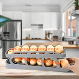 Eierhouder voor koelkast, 2-laags rollende eierenopslagkoelkast, antislipbasis koelkastorganizer eieren (grijs)