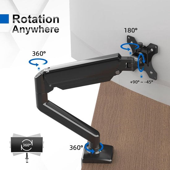 Monitorhouder, voor 13-32 inch beeldscherm, monitorstandaard, monitorarm, in hoogte verstelbaar, draaibaar, monitorhouder max. 9 kg, beeldschermhouder Vesa 75 x 75/100 x 100, zwart