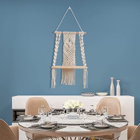 Wandrek van hout, macramérek, handgeweven natuurlijk drijfhout, wanddecoratie, boho, hangrek, macramé, decoratie, wandrekken voor woonkamer, slaapkamer, balkon, hal