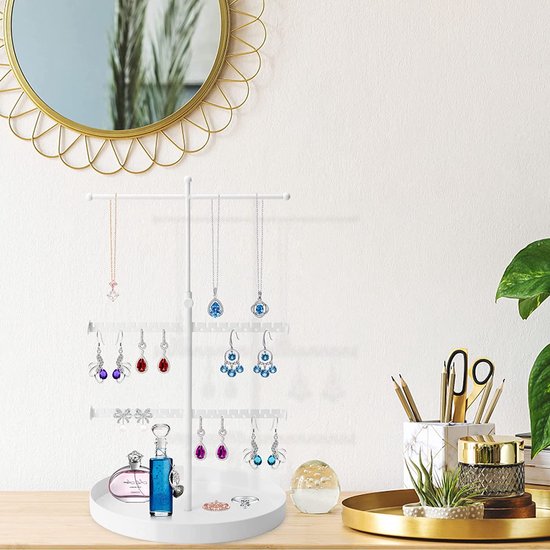 Sieradenstandaard in hoogte verstelbare sieradenhouder T-vormige Kettingstandaard, Multifunctionele Sieradenboom metalen sieradenhouder juwelenopslag voor Kettingen, Oorbellen, Armbanden en accessoires (Wit)