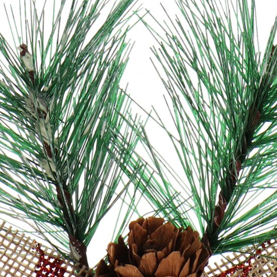 decoratieve kerstkrans - adventskrans met kegels, strik, ballen en dennengroen - goudkleurige kerstkrans - kerstdecoratiehanger