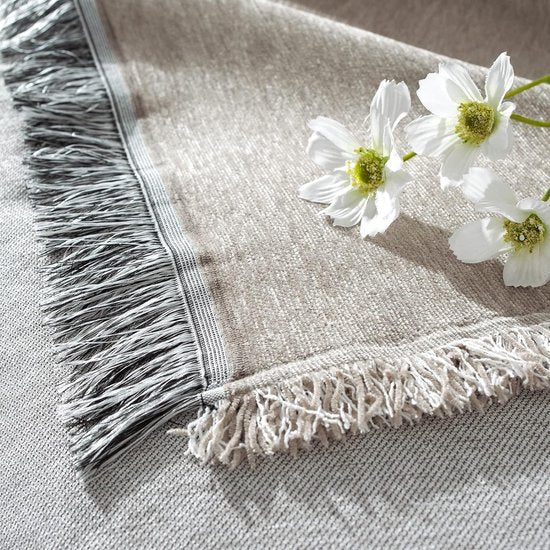 Bankspreideken voor 2/3/4 zitplaatsen, bankspreideken, banksprei, katoen, wasbaar, antislip, vuilafstotend, kussen, bankdeken, naadloos met kwastjes (180 x 260 cm, kaki)