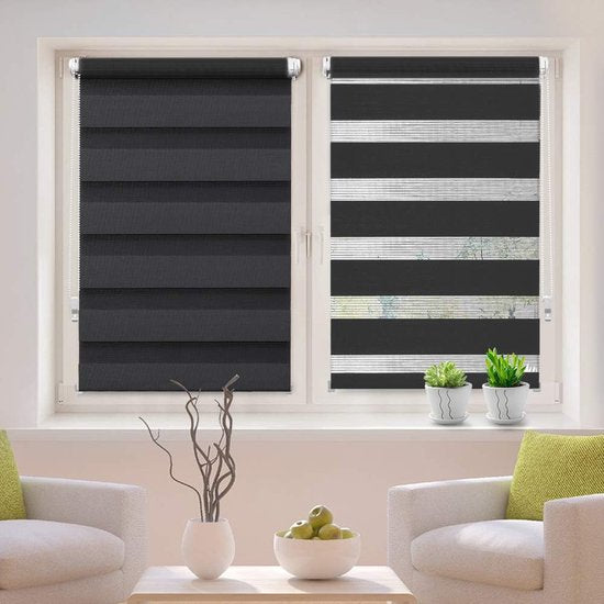 Dubbel rolgordijn Duo rolgordijn Klemmfix zonder boren voor ramen doorschijnend en verduisterend (65 x 130 cm stofbreedte: ca. 61 cm), zwart