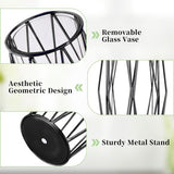 Glazen bloemenvaas met geometrische metalen plankstandaard, kristalheldere terrariumplantenbak, knopglasvazen voor bloemen, hydrocultuurplant, middelstuk voor bruiloft op thuiskantoor, zwart, 21,5 cm