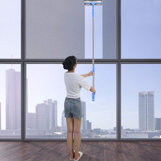 Lange ruitenwisser-wisserset 27 cm, telescopische ruitensproeier met verlengstang en rubberen lip, verstelbare reinigingsset ruitenreiniger voor raam/douche/auto (167 cm)