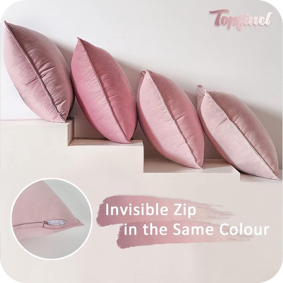 Kussensloop 40 x 40 cm, roze, set van 4 fluwelen kussenslopen, kussenovertrek, decoratieve kussensloop, voor bank, slaapkamer, woonkamer, balkon, kinderen, pluizig kleurverloop