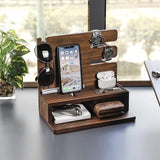 Telefoondockingstation, hout, cadeau voor mannen, Echtgenoot, vriend, bureau-organizer voor horloges, mobiele telefoon, tablet, bril, sleutels, portemonnee