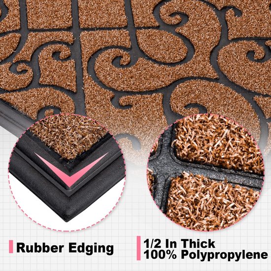 Schoonloopmat 45 x 75 cm, deurmat voor buiten, duurzame vuilvanger, antislip deurmat voor huisdeur, entree, huisingang, terras, sterk gefrequentieerd gebied