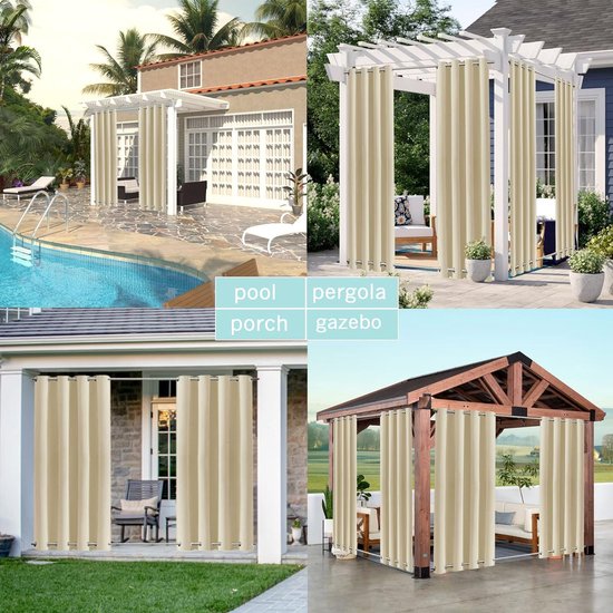 Buitengordijn weerbestendig met oogjes aan de boven- en onderkant (veel hoogtes en breedtes om uit te kiezen), waterdicht privacyscherm, terraszonwering voor balkon, veranda, pergola, tuinprieel, beige