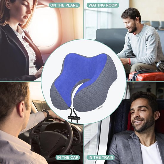 Aeroplane Neck Pillow, Travel Pillow Car Made of Memory Foam with Velvety Soft Cover, Adult Neck Pillow for Travel, Camping, Office and Home (Dark Blue)