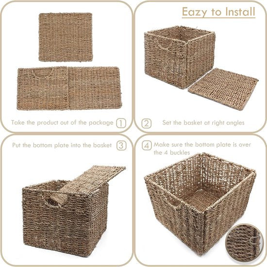 Seagrass opbergmand, weven mand,rechthoekig, opbergmand, huishouden, multifunctionele opbergmand, voor kleine voorwerpen, organizer, keuken, badkamer, slaapkamer, hotel