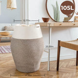 wasmand grote opbergmand van gevlochten katoenen touw voor vuile kleren in de wasruimte 65 cm hoog, wit en bruin
