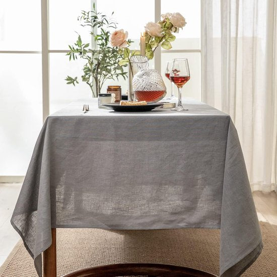 Tafelkleed van 100% natuurlijk vlas, duurzaam, afwasbaar, tafelkleed voor desktopbescherming, anti-fouling, tafelkleden voor binnen en buiten (grijs, 140 x 160 cm)