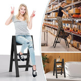 Trapladder, 3 treden, inklapbaar, aluminium vouwladder, draagbare vouwladder met breed anti-slip pedaal, opvouwbare huishoudladder, lichte ladder, draagvermogen 150 kg, zwart