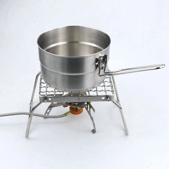 Roestvrijstalen camping kookgerei kookpot met deksel en opvouwbare handgreep - 1,5L grote capaciteit Bento Pot Camping Servies - Outdoor kookgerei voor kamperen, wandelen, picknick