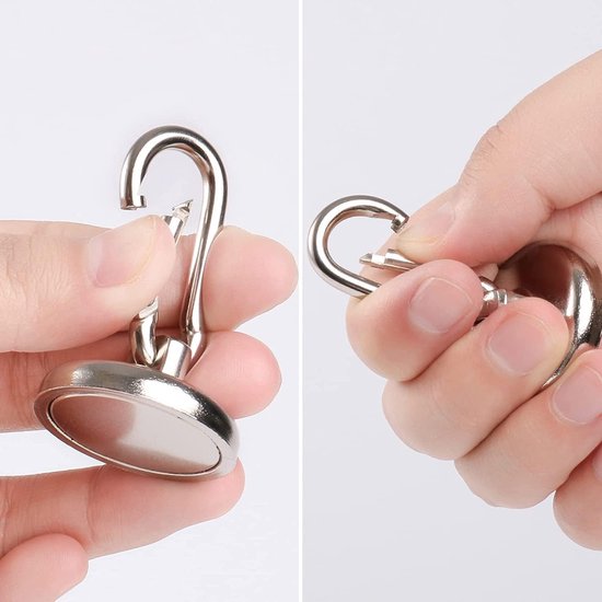 Magneethaken, 8 stuks zilveren magneethaken met veergesp, neodymium magneethaken 32 mm 45 kg (100 lb) magneetkracht sterke magneet met haak, magneethaak extra sterk, cruisehaak om op te hangen