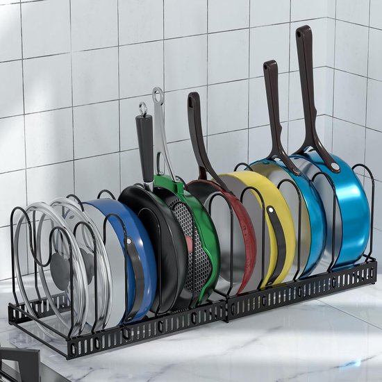 Potdekselhouder, uitbreidbare dekselhouder Lade Potdekselhouder met 10 verstelbare verdelers Pannenhouder Potdekselhouder Lade voor potdeksels, snijplanken, pannen
