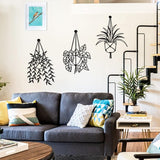 Set van 3 metalen vaas bloemen muur kunst decor, bloem in vaas plantenpot muur kunst sculptuur hangende wanddecoratie, metalen vaas bloemen bord voor slaapkamer badkamer keuken buiten binnen (zwart)