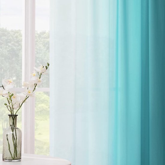 Gordijnen met plooiband transparante gordijnen voor woonkamer set van 2, 260x140cm blauw groen