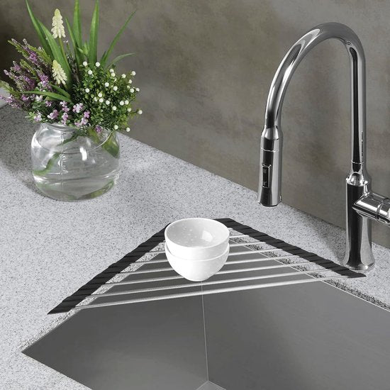 Afdruiprek servies opvouwbaar, oprolbaar afdruiprek servies, driehoekig afdruiprek spoelbak roestvrij staal multifunctionele afdruiprekmand voor kopjes, fruit, groenten, keukenorganizer (41,5 x 23 cm)