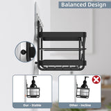 Shower Shelf, No Drilling, Pack of 2 Shower Shelves, Black, Stainless Steel Shower Basket with 8 Accessories, Rustproof Bathroom Shelf, Self-Adhesive Shampoo Holder