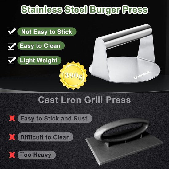 Burgerpers 5,5 inch ronde Smash Burger Smasher roestvrij stalen hamburgerpers roestvrij staal hamburgerbel Patty Hamburgerpers grillaccessoires grillpers voor platte topgrill, eenvoudige
