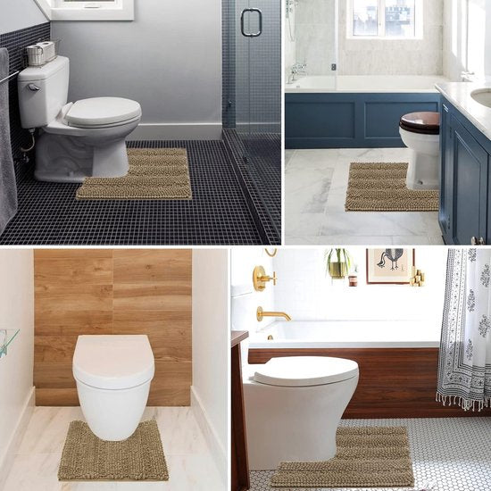 Badkamertapijtset 2-delig antislip voor badkuip, douche en badkamer- en toilettapijt met uitsparing U-vormig wasbaar microvezel absorberend - 43 x 61 cm + 51 x 51 cm (grijsbeige)