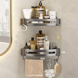 Shower Shelf No Drilling, Shower Shelf Corner Bathroom Accessories with 4 Hooks, Aluminium Shower Shelf, Bathroom Shelf, No Drilling for Kitchen, Bathroom, Shower Basket for Hanging, Pack of 2