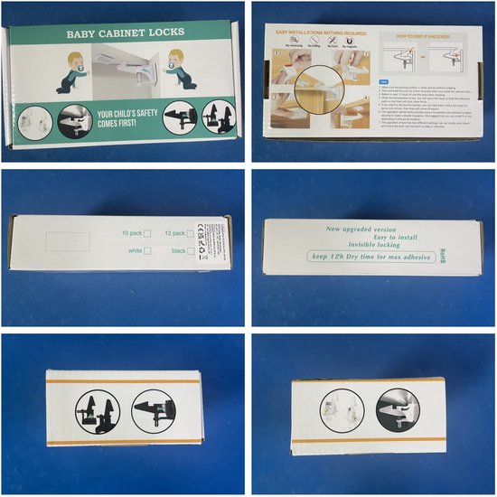 Kinderbeveiliging, kastslot, onzichtbare kastbeveiliging, montage zonder boren en schroeven, laden en keukenkastdeuren (wit)