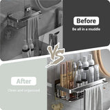 Doucheplank zonder boren, doucheplank met haken, handdoekhouder, aluminium, zonder sporen achter te laten, zelfklevende doucheplanken met 2 haken, voor keuken, badkamer, douchemand om op te hangen, 2