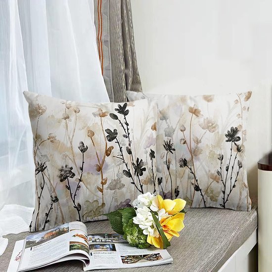 Boerderij set van 2 kussenslopen, 40 x 40 cm, voor rustieke woondecoratie, moderne bank, wilde bloemen, overgooien, kussensloop, decoratie voor bank, slaapbank