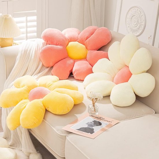 Bloem vloer kussen madeliefje bloem vorm kussen schattig zitkussen pluche stoel kussen sierkussen woondecoratie voor meisjes vrouwen een lezing, slaapkamer of tv kijken (wit, 38 cm)