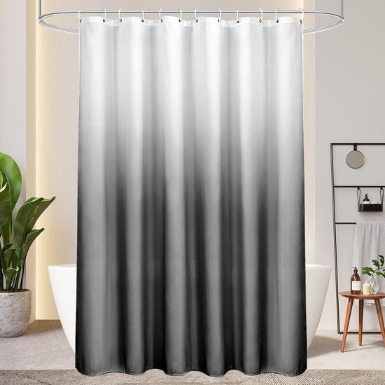Shower Curtain 180 x 200 cm Textile, Grey Shower Curtains 120 g/m² Thick Fabric Colour Gradient Bathroom Curtain Waterproof Washable Anti-Mould with 12 Shower Curtain Rings (White to Black)