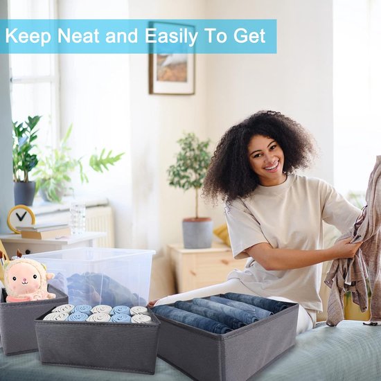 Set van 8 lades voor een organisatiesysteem in een kast, opvouwbare lade opbergdoos gemaakt van niet-geweven stof, ondergoedorganizer voor kledingkast om kleding, beha's, sokken, slipjes en stropdassen op te bergen.