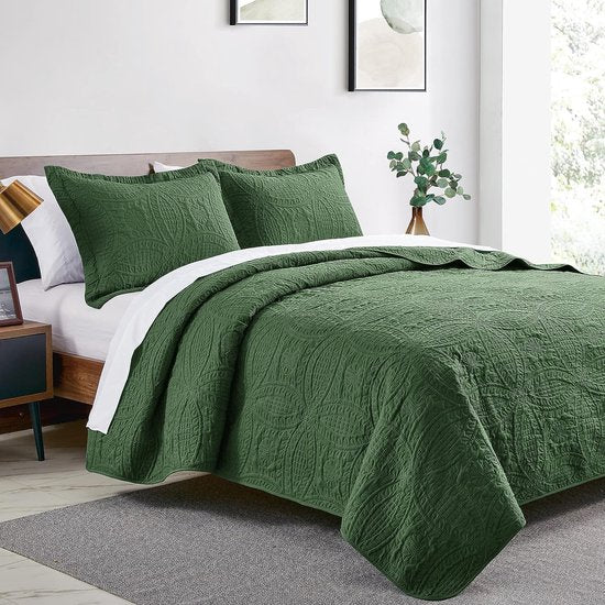 Sprei 220 x 240 cm, olijfgroen, ultrazacht bed, quilt, lichte microvezel sprei, bedsprei, moderne sprei met muntpatroon voor alle seizoenen (zonder kussensloop)