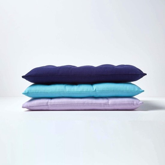 Set van 4 stoelkussens 40 x 40 cm, blauw / lichtblauw, zitkussen met banden en knoopsluiting, effen kussens voor stoelen met overtrek van 100% katoen en zachte polyester vulling