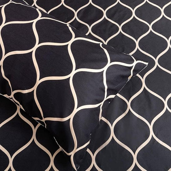 Hoeslaken, 200 x 200 cm, zwart geometrisch roosterpatroon hoeslaken, zacht microvezel boxspringlaken geschikt voor matrassen van 30 cm